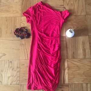 Off one shoulder red dress from Bebe